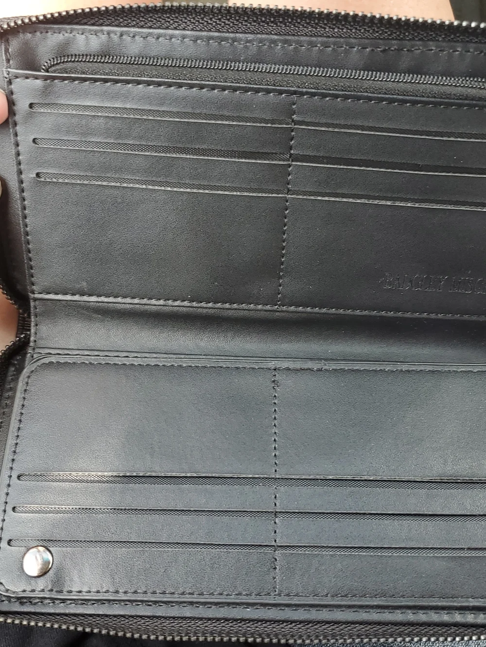 Badgley Mischka New Black Wallet with Silver Monogram Plaque
